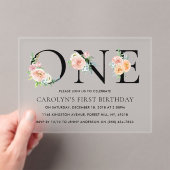 単にエレガントフローラワンバースデーパーティー アクリル招待状 (インサイチュ (ポータブル))