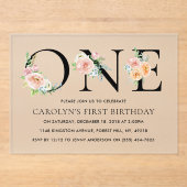 単にエレガントフローラワンバースデーパーティー アクリル招待状 (正面)