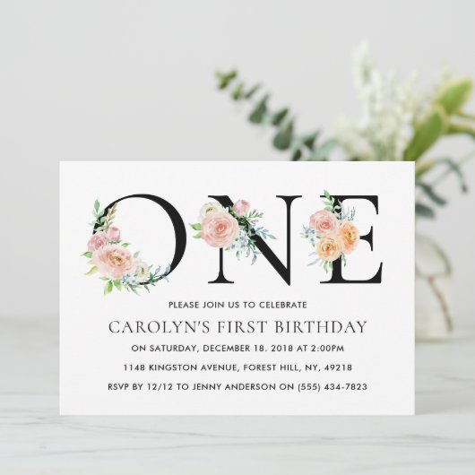 単にエレガントフローラワンバースデーパーティー 招待状 (スタンド正面)