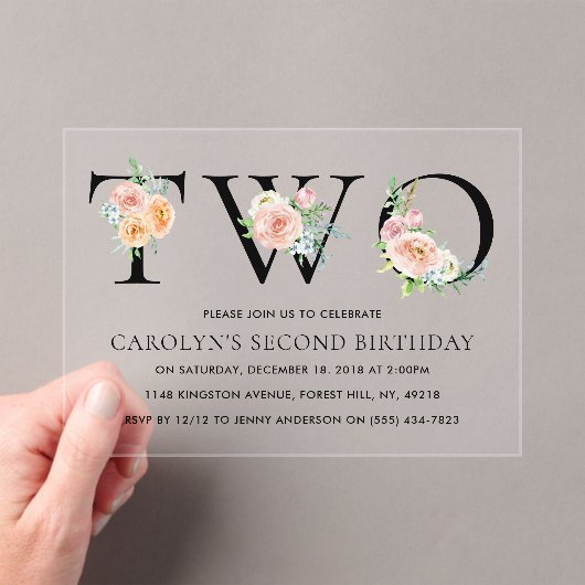 単にエレガントフローラ2番目の誕生日パーティー アクリル招待状 (インサイチュ (ポータブル))