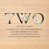 単にエレガントフローラ2番目の誕生日パーティー アクリル招待状 (正面)