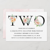 単にエレガントフローラ2番目の誕生日パーティー 招待状 (正面/裏面)