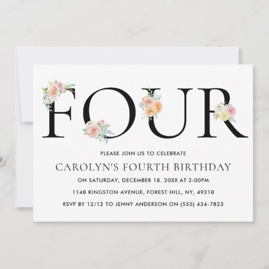 単にエレガントフローラ4歳の誕生日 招待状 (正面)