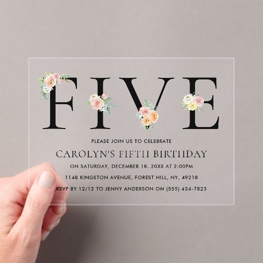 単にエレガントフローラ5誕生日 アクリル招待状 (インサイチュ (ポータブル))