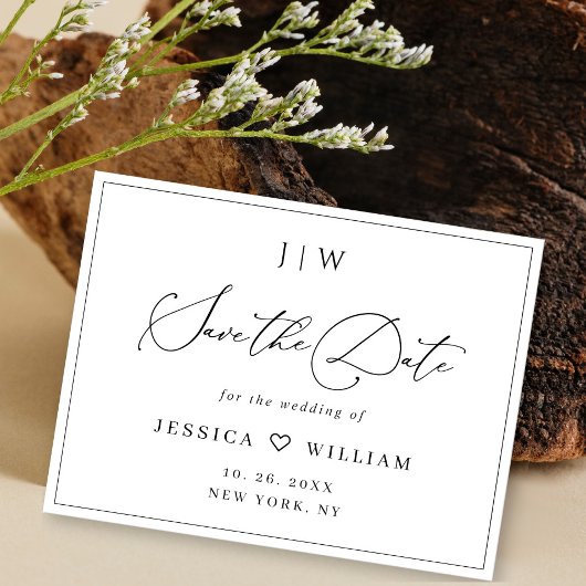 単にエレガントミニマルな結婚式の日付を保存 ポストカード