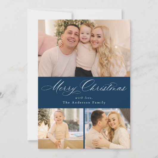 単にエレガントメリークリスマススクリプト海軍4写真 シーズンカード (正面)