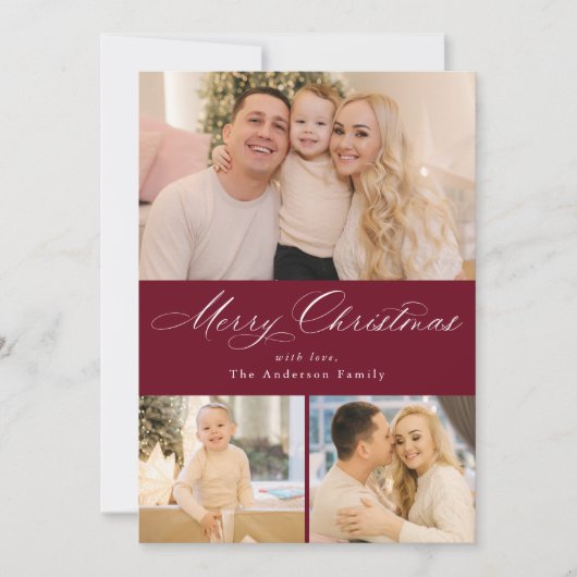単にエレガントメリークリスマスBurgundy 4写真 シーズンカード (正面)