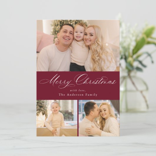 単にエレガントメリークリスマスBurgundy 4写真 シーズンカード (スタンド正面)