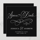 単にエレガントレタリング結婚式の日付を保存 セーブザデート (正面/裏面)