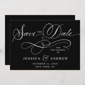 単にエレガントレタリング結婚式の日付を保存 セーブザデート (正面/裏面)