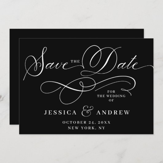 単にエレガントレタリング結婚式の日付を保存 セーブザデート (正面/裏面)