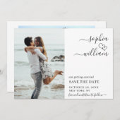 単にエレガント写真結婚のハートシンプル モダン セーブザデート (正面/裏面)