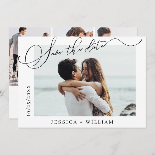 単にエレガント書結婚道の4枚の写真 セーブザデート (正面/裏面)