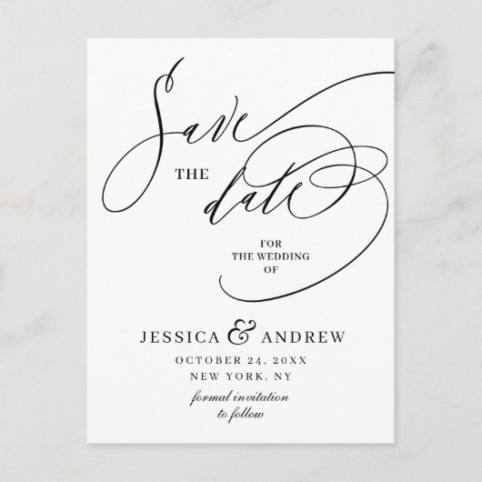 単にエレガント書道結婚式の日付を保存 ポストカード (正面)