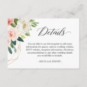 単にエレガント赤面ピンクのフローラの結婚詳細 エンクロージャーカード (正面)