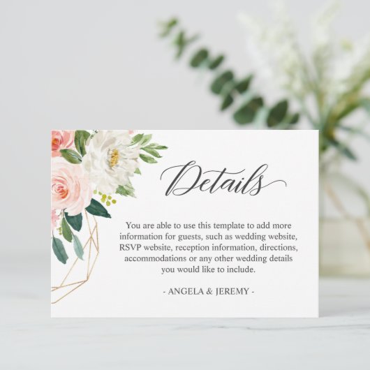 単にエレガント赤面ピンクのフローラの結婚詳細 エンクロージャーカード (スタンド正面)