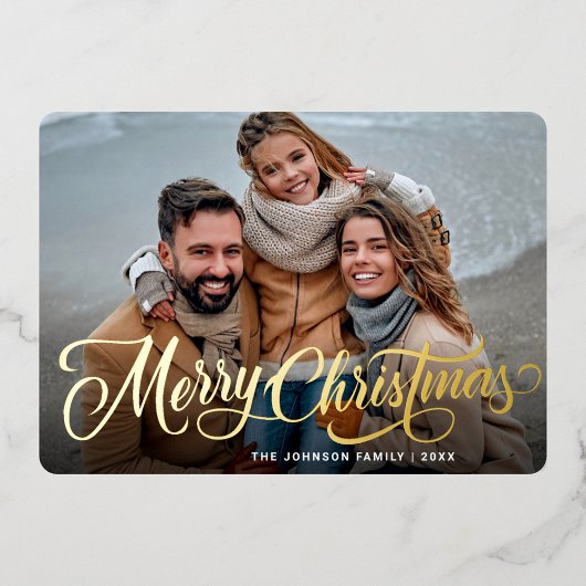 単にエレガント輝くクリスマス写真金ゴールド 箔シーズンカード