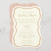 単にエレガント金ゴールドとピンクストライプ色 招待状 (正面/裏面)