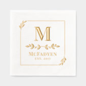 単にエレガント金ゴールドグリーンフレームモノグラム 箔ナプキン (正面)