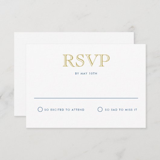 単にエレガント金ゴールド伝統的はがきRSVPカード 招待状 (正面/裏面)