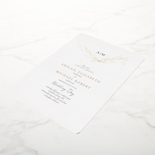 単にエレガント金箔の葉の丸い結婚部分 箔招待状 (回転した状態)