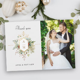 単にクリスマスエレガントフローラモノグラム サンキューカード