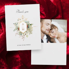 単にクリスマスエレガントフローラモノグラム サンキューカード