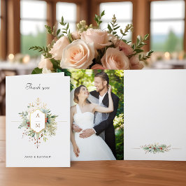 単にクリスマスエレガントフローラモノグラム サンキューカード