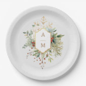 単にクリスマスエレガントフローラモノグラム ペーパープレート (正面)