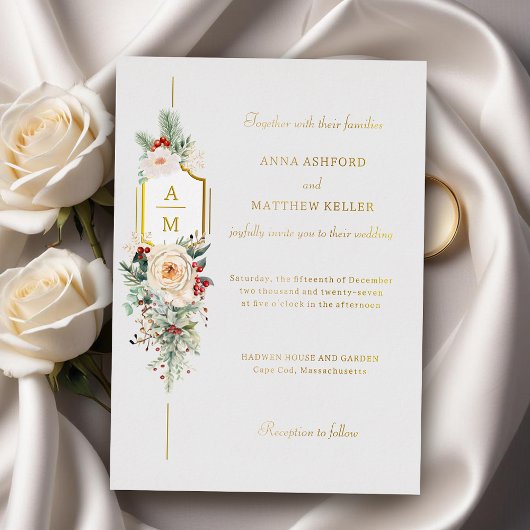 単にクリスマスエレガントフローラモノグラム 箔招待状