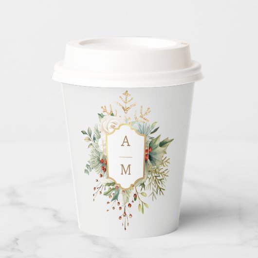 単にクリスマスエレガントフローラモノグラム 紙コップ (正面)