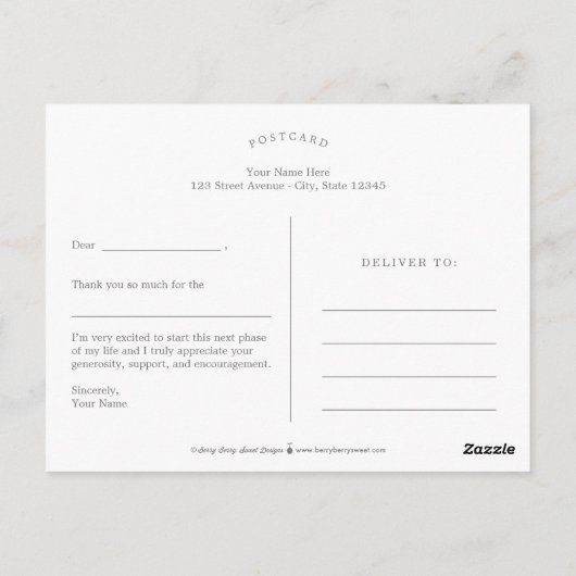 単にクール編集可能なカラー卒業ありがとうポー ポストカード (裏面)