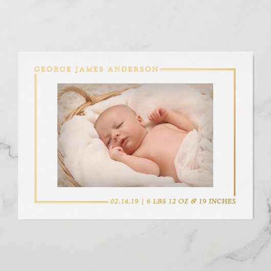 単にシックなホイ実在ル写真の誕生のお知らせ 箔招待状 (正面)