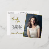 単にシックな写真ありがとう卒業実在 箔招待状ポストカード (正面/裏面)