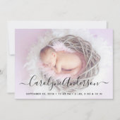 単にシックな薄紫水玉模様誕生のお知らせ 案内状 (正面)