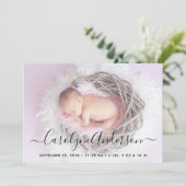 単にシックな薄紫水玉模様誕生のお知らせ 案内状 (スタンド正面)