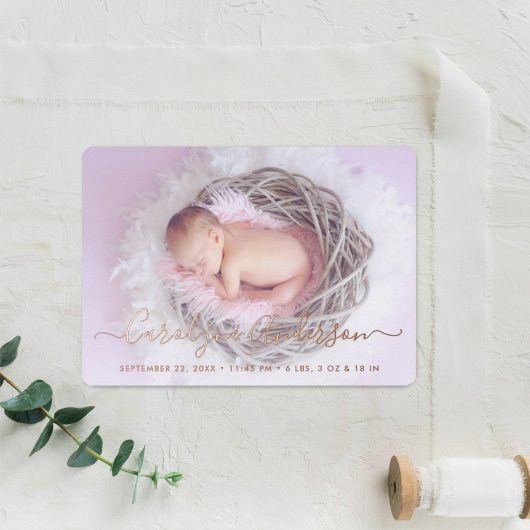 単にシックな薄紫水玉模様誕生のお知らせ 箔招待状