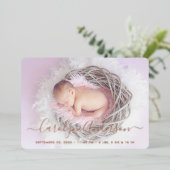 単にシックな薄紫水玉模様誕生のお知らせ 箔招待状 (立ち正面)