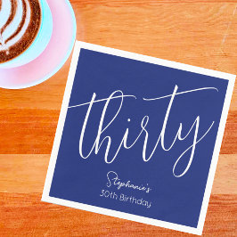 単にスクリプモダントネイビーブルー30th誕生日パーティー スタンダードカクテルナプキン