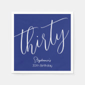 単にスクリプモダントネイビーブルー30th誕生日パーティー スタンダードカクテルナプキン (正面)