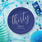 単にスクリプモダントネイビーブルー30th誕生日パーティー ペーパープレート (パーティー)