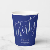 単にスクリプモダントネイビーブルー30th誕生日パーティー 紙コップ (裏面)