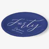 単にスクリプモダントネイビーブルー40th誕生日パーティー ペーパープレート (アングル)