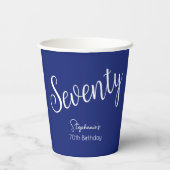 単にスクリプモダントネイビーブルー70th誕生日パーティー 紙コップ (裏面)