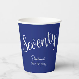 単にスクリプモダントネイビーブルー70th誕生日パーティー 紙コップ