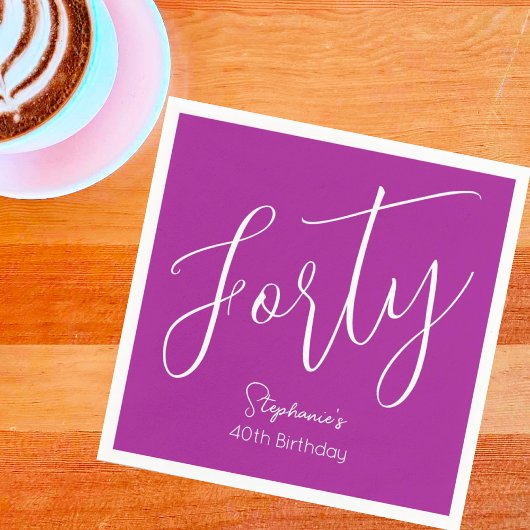 単にスクリプモダントDark Pink 40th Birthdayパーティー スタンダードカクテルナプキン