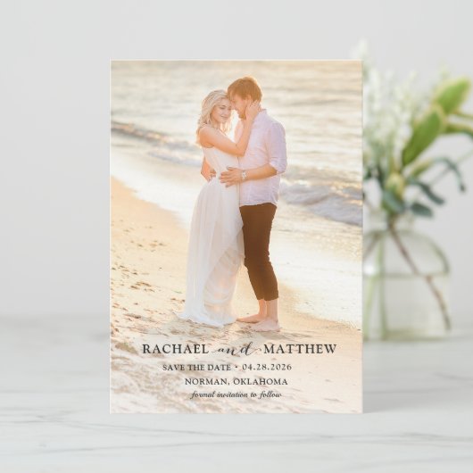 単にスタイリッシュ灰色の結婚式の日付写真を保存 セーブザデート (スタンド正面)