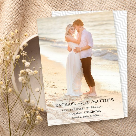 単にスタイリッシュ灰色の結婚式の日付写真を保存 セーブザデート