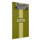 単にストライプオリーブグリーン+あなたの名前/アイディア ミニクリップボード (アングル)