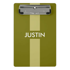 単にストライプオリーブグリーン+あなたの名前/アイディア ミニクリップボード
